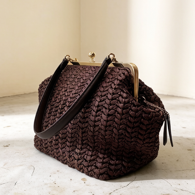 Luxury Bags Vintage - Hand-Woven Kisslock Frame Shoulder Raffia Beach