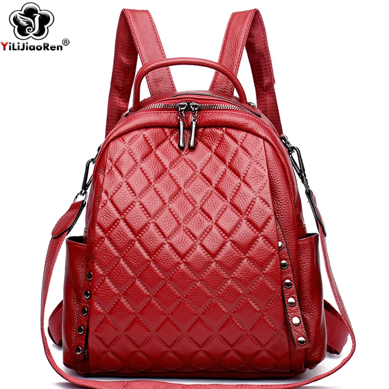Luxury Bags With Zipper - Genuine Leather Rucksack Women Shoulder Bag