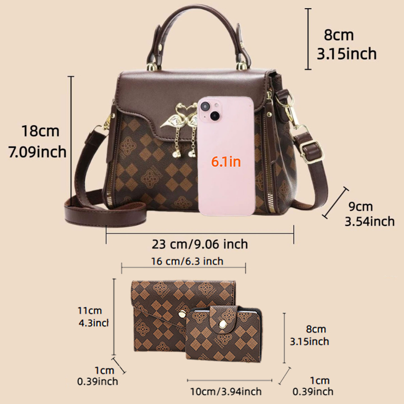 3-piece women's bag set, light - Luxury Bags With Zipper 评论和价格
